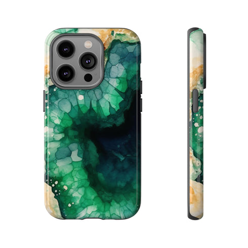 Green Geode in Watercolor - Impact Resistant Phone Case iPhone 14 Pro Glossy